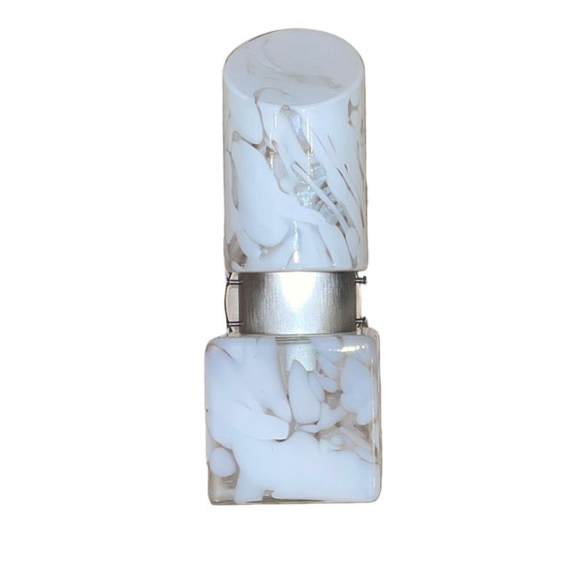 White 1970's Murano Art Glass Single Wall Sconce in White Mottled Glass For Sale - Image 8 of 8