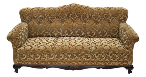 Danish 3-Seater Sofa in Velour and Carved Oak, 1950s
