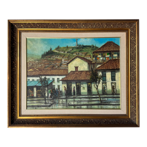 1980’s Jorge Guarderas “Ave 24 De Mayo, Quito Ecuador” Landscape Oil on Canvas Painting, Framed