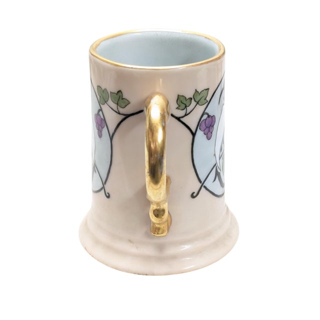 Art Nouveau 1915 Rosenthal Ceramic Tankard Stein Glass With Gold Rim, and Two Birds For Sale - Image 3 of 7
