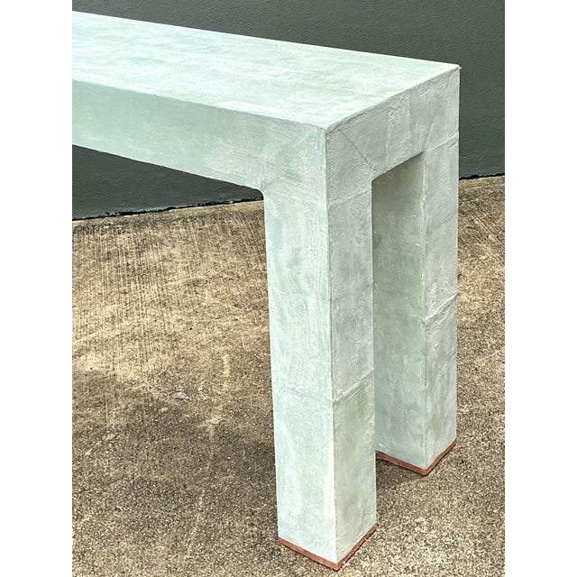 Celadon Vintage Linen Buon Fresco Faux Finished Console Table in Venetian Green For Sale - Image 8 of 12