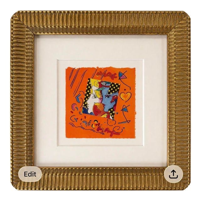 1990s Peter Max “Looking to the Left” – Mixed Media Collage, Framed For Sale