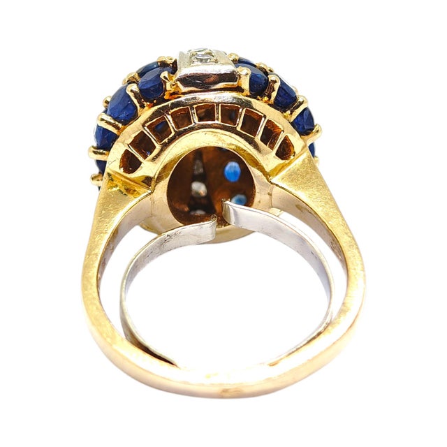 Late 20th Century Late 20th Century 18k Yellow Gold Sapphire & Diamond Bombe Ring, Size 5 For Sale - Image 5 of 11