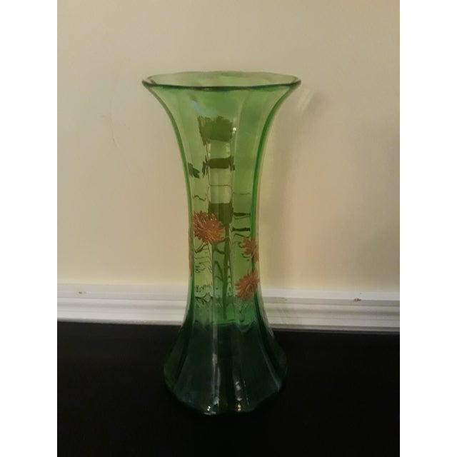 Boho Chic Vintage 50s Green Glass Vase For Sale - Image 3 of 8