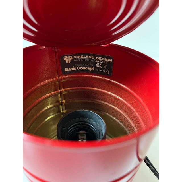 Red 1980s Vrieland Vintage Tin Can Lamp Red For Sale - Image 8 of 14