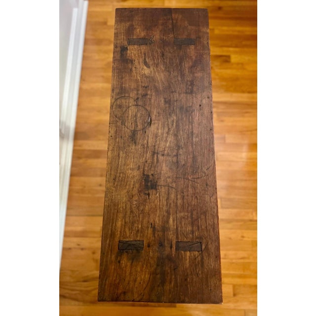 Wood Antique Primitive Farmhouse Walnut Mortised Narrow Console or Workbench For Sale - Image 7 of 12