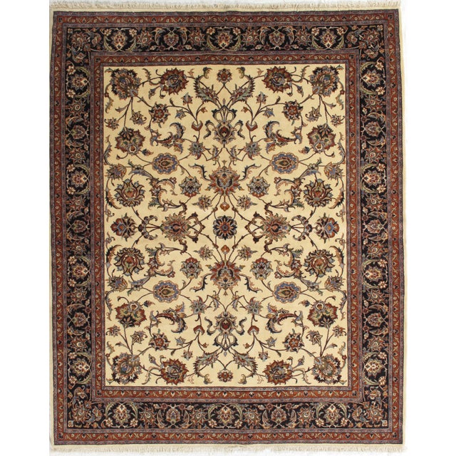 Vintage Hand-knotted Persian Mashad rug from northeastern Iran, known for its workshop production and durable...