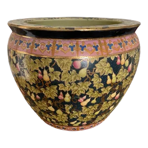 Mid to Late Twentieth Century Heavily Enameled Chinoiserie Fish Bowl Planter Jardiniere