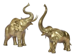 Pair of Large Brass Good Luck Elephant Sculpture Figures Over 2ft Tall