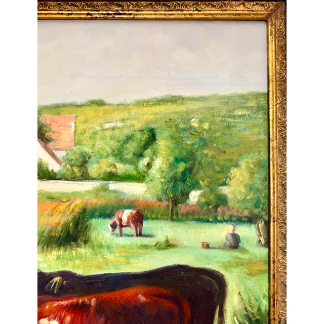 Late 20th Century Late 20th Century Vintage Large Painting Shepherdess With Herd of Cows Oil on Canvas, Framed For Sale - Image 5 of 6