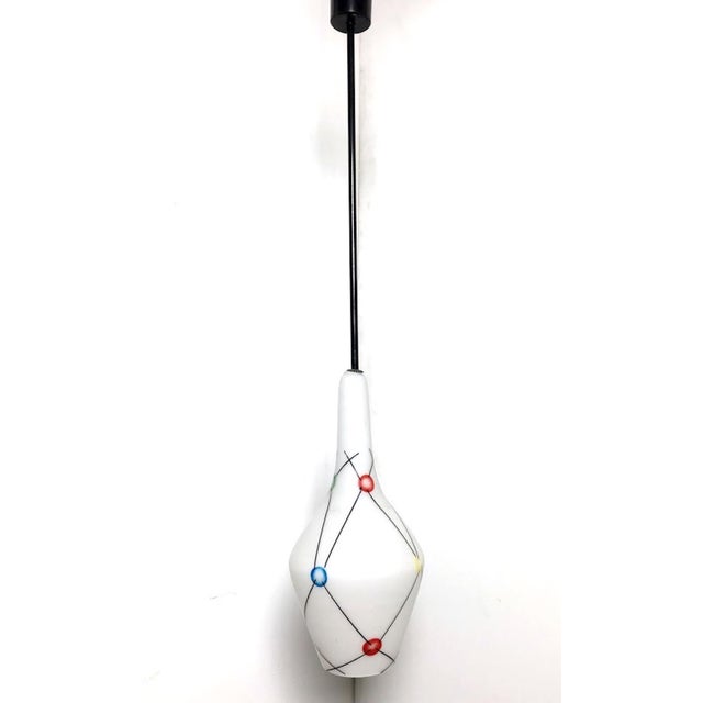 Vintage Opaline Glass Pendant Lamp, Italy, 1960s For Sale - Image 4 of 7