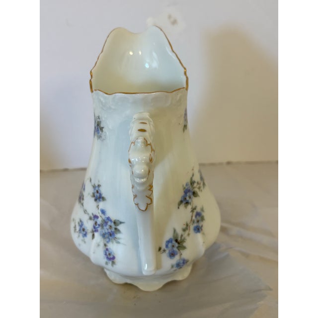 Vintage Silesia Porcelain Creamer With Dragon Handle & Forget-Me-Not Florals, Circa 1900 For Sale - Image 4 of 12