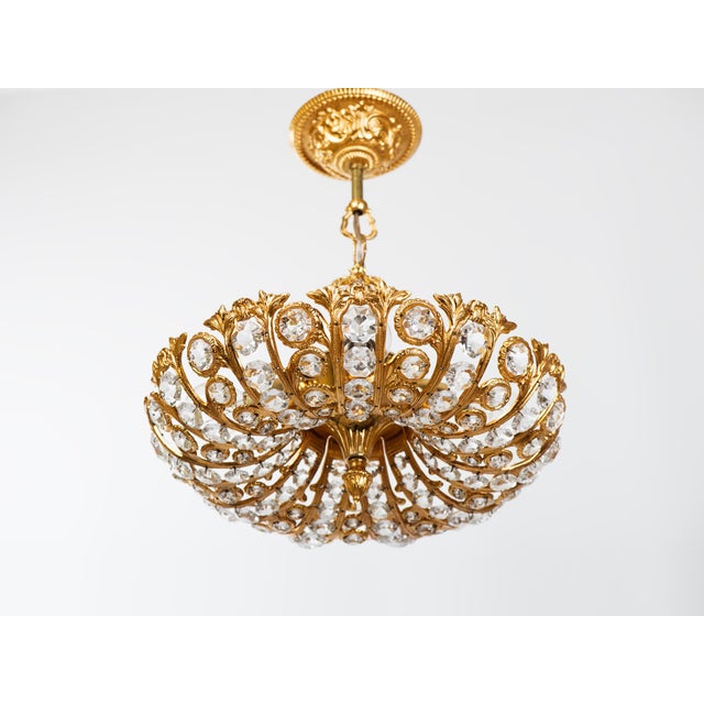 1960s Gilt Brass & Faceted Crystal Pendant Lamp For Sale - Image 10 of 10