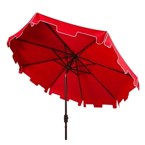 A classic market umbrella gets a chic makeover in bold red with a stylish valance for extra sun protection and European...