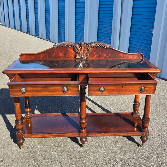 2000 - 2009 Thomasville Ernest Hemingway 70" Console Table Granite Mosaic Top Lion Hardware For Sale - Image 5 of 11