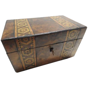 19th Century English Tunbridge Walnut Tea Caddy