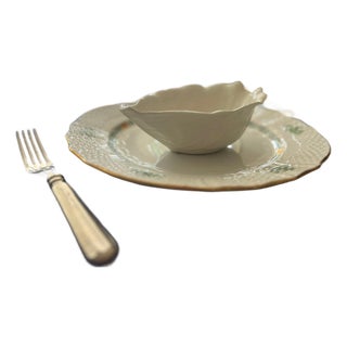 Vintage Majolica-Style White Cabbage Leaf Dessert Bowls, set of 12 For Sale