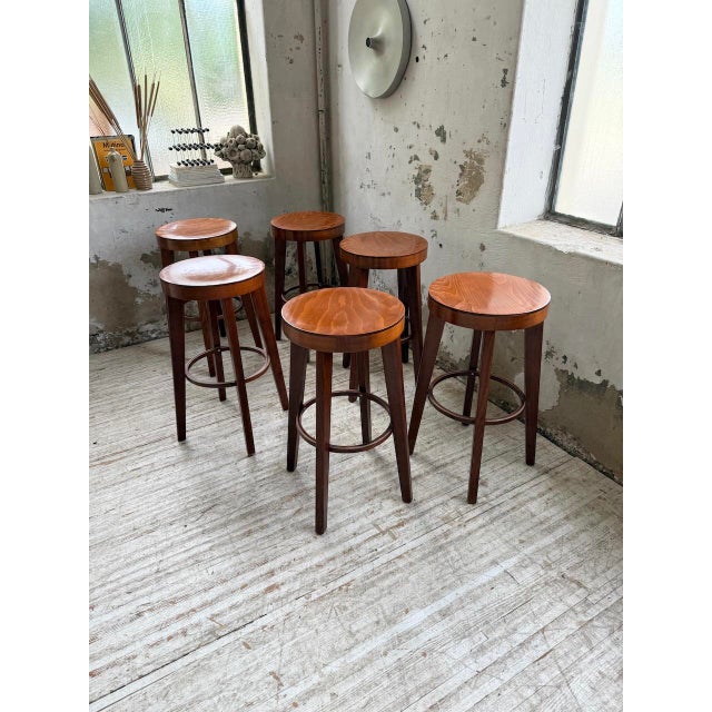 Wood Vintage Baumann Stools, 1970s, Set of 6 For Sale - Image 7 of 18