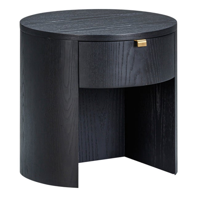 Marlow Black Wood Round Nightstand For Sale
