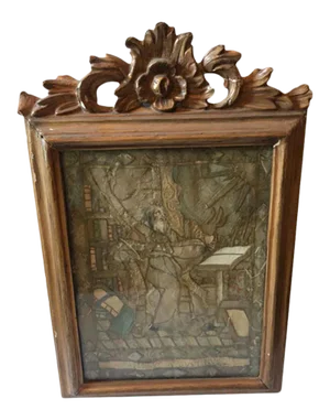 Early 19th Century "Moses Reading Scriptures" Silk Textile Art, Framed