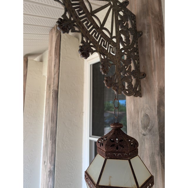 1900-1909 Set of Lanterns on Cast Iron Victorian Style Brackets For Sale - Image 12 of 12