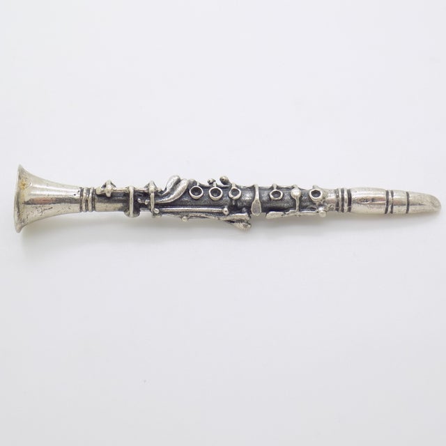 Vintage Italian Handmade Genuine Sterling Silver 925 Clarinet Instrument Figurine Miniature For Sale - Image 4 of 9