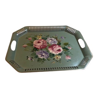 Nashco Vintage Hand-Painted Floral Serving Tray For Sale