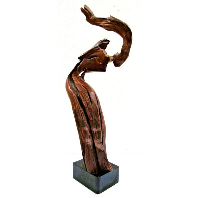 Brown 1970s Costa Rican Henry Villalobos Cypress Wood Abstract Sculpture Titled Ceremony For Sale - Image 8 of 14