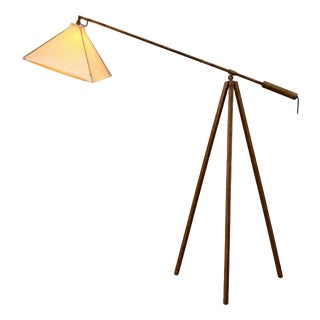 Large Vintage Adjustable Tripod Floor Lamp For Sale