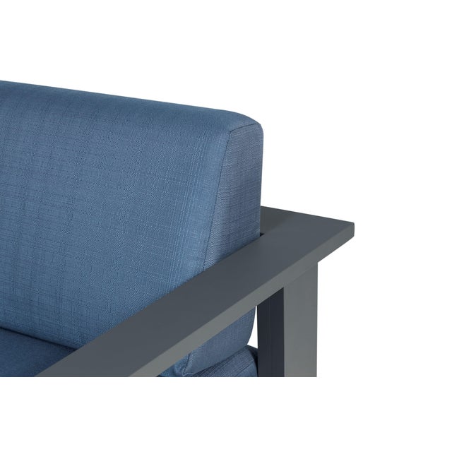 Sardinia Aluminum Frame Outdoor 74" Love Seat / Sofa - Blue Cushions For Sale - Image 13 of 14