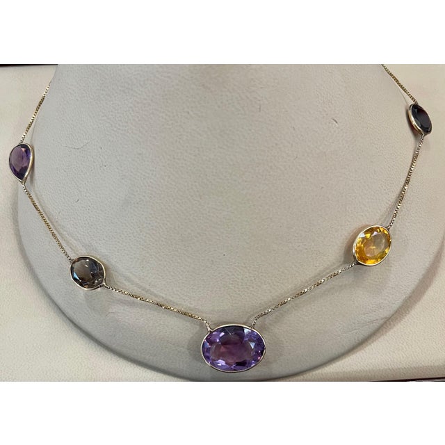 20 Carat Amethyst ,Citrine & Smoky Quartz 5 Piece Chain Necklace 14 Karat Gold 17 Inch 14 K White Gold This Simple...