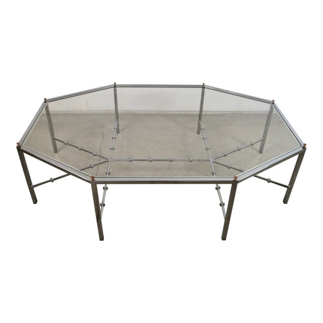 1970’s Mid-Century Modern Architectural Chrome & Glass Coffee Table For Sale