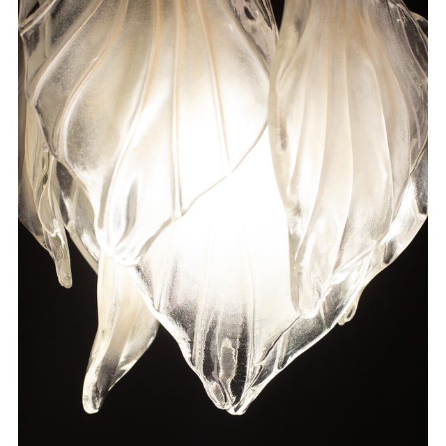 Vintage Murano Style Glass Chandelier With Leaves of Transparent and Opaque Highlights For Sale - Image 4 of 12