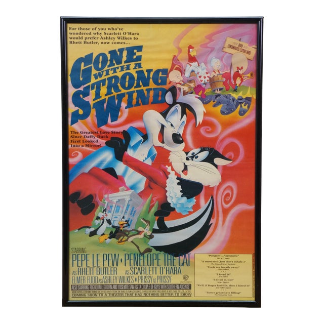 Late 20th Century Looney Tunes Cartoon Spoof Movie Poster Gone With a Strong Wind 16" For Sale