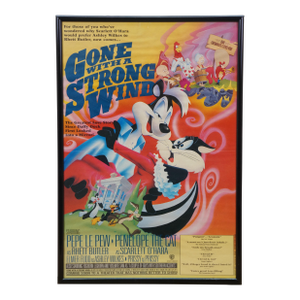 Late 20th Century Looney Tunes Cartoon Spoof Movie Poster Gone With a Strong Wind 16"