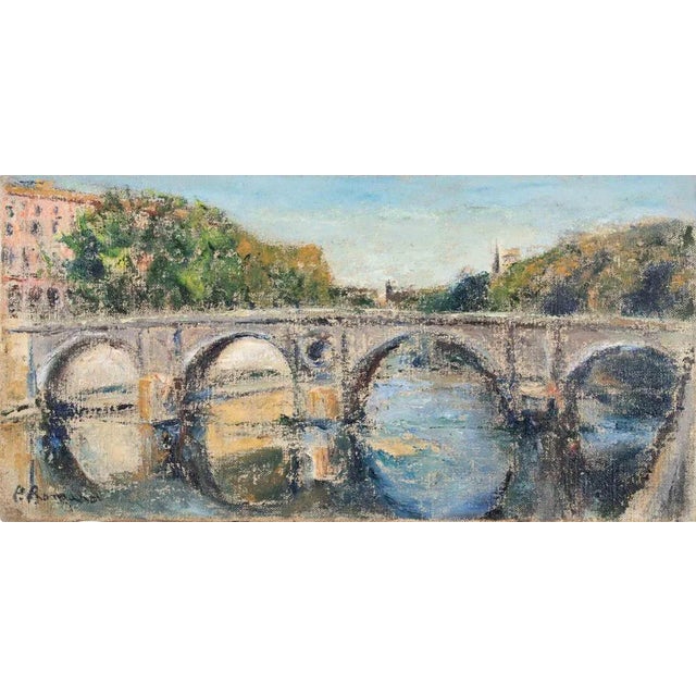 Pino Romanò, View of Ponte Sisto, Rome, Oil Painting, 1990s For Sale
