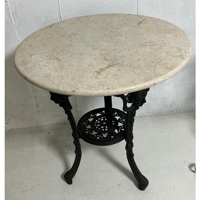 Vintage English Victorian Cast Iron Table With Marble Top For Sale In New York - Image 6 of 6
