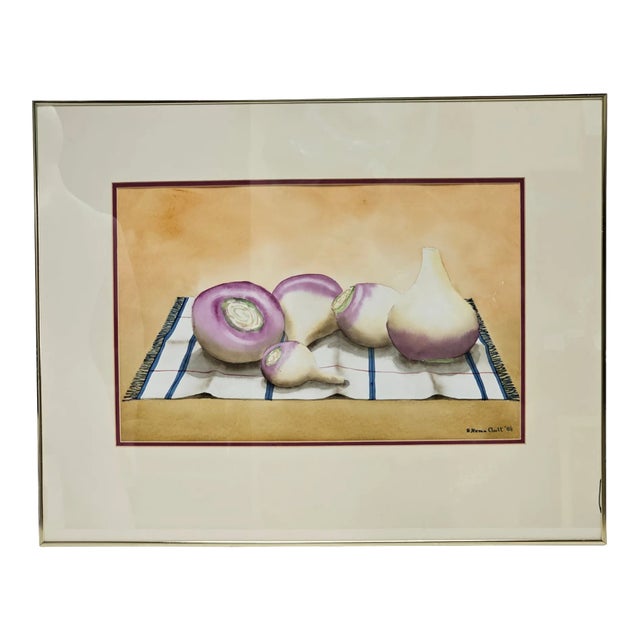 Still Life Turnip Vegetable Watercolor Painting Signed Earl Rema Ault For Sale