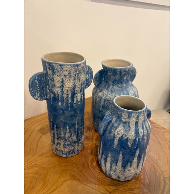 Mediterranean Paros Blue Vase, Set of 3 For Sale - Image 3 of 4