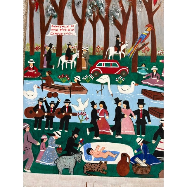 Spanish Colonial (Peruvian) Original Art by Roman Roncancio of a Busy Colombian Village (1974) For Sale - Image 4 of 10
