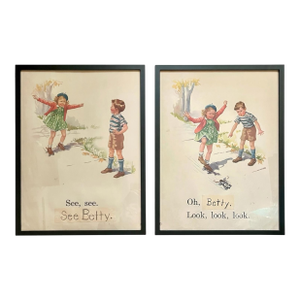Vintage Framed Children’s Storybook Prints – Pair of Whimsical Nursery Illustrations