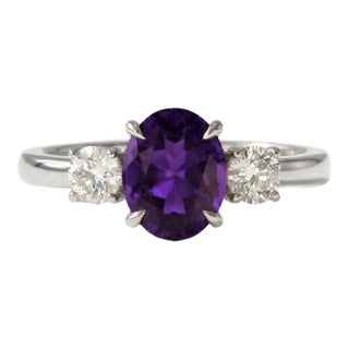 Amethyst Engagement Wedding Ring, Trio Gemstone Amethyst Birthstone Ring Us 7 For Sale
