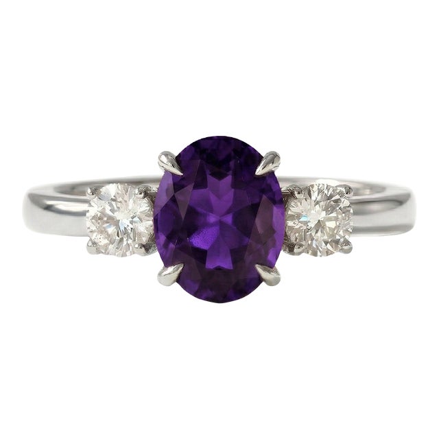 Amethyst Engagement Wedding Ring, Trio Gemstone Amethyst Birthstone Ring Us 7 For Sale