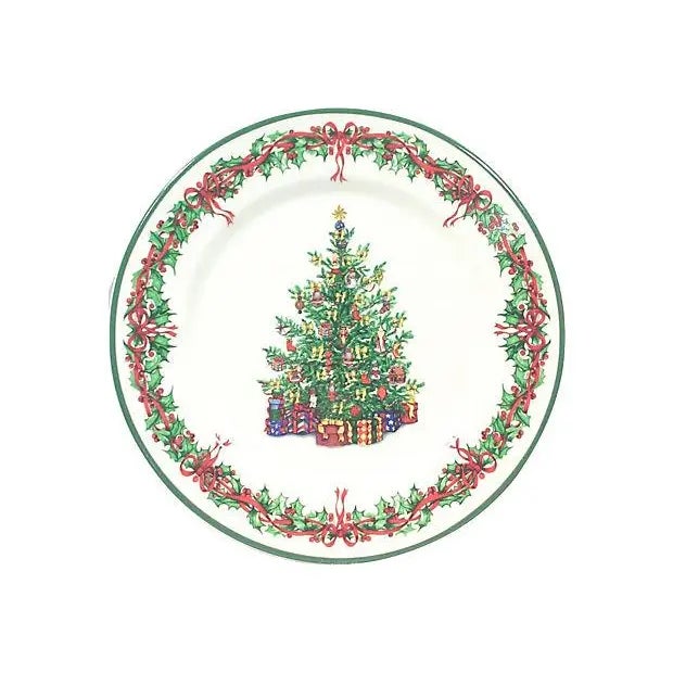 Christmas place setting with Spode-style Christmas tree designed by Christopher Radko. Designed by and marked Christopher...