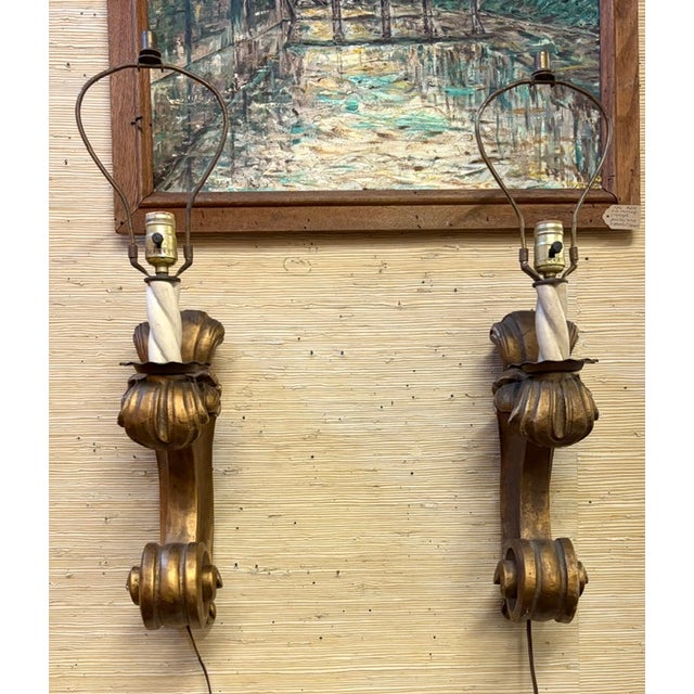 Wood Giltwood Wall Sconces With Shades For Sale In New York - Image 6 of 8