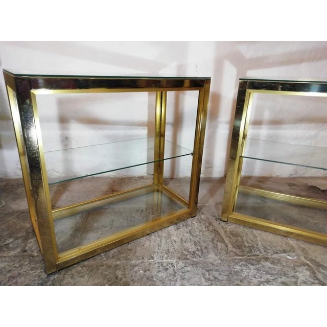 Mid-Century Modern Italian Side Tables in Glass and Brass by Renato Zevi, 1960s, Set of 2 For Sale - Image 3 of 12