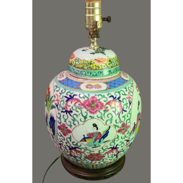 Vintage Asian Figural Famille Rose Ginger Jar Table Lamp For Sale - Image 11 of 12