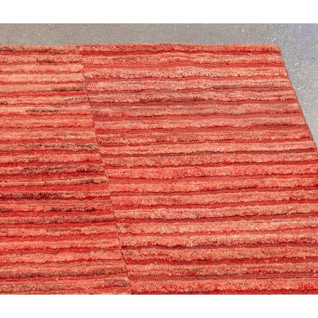 Modern Striped Pattern Red Carpet, 9' 8" X 8' 3.5" For Sale In New York - Image 6 of 9