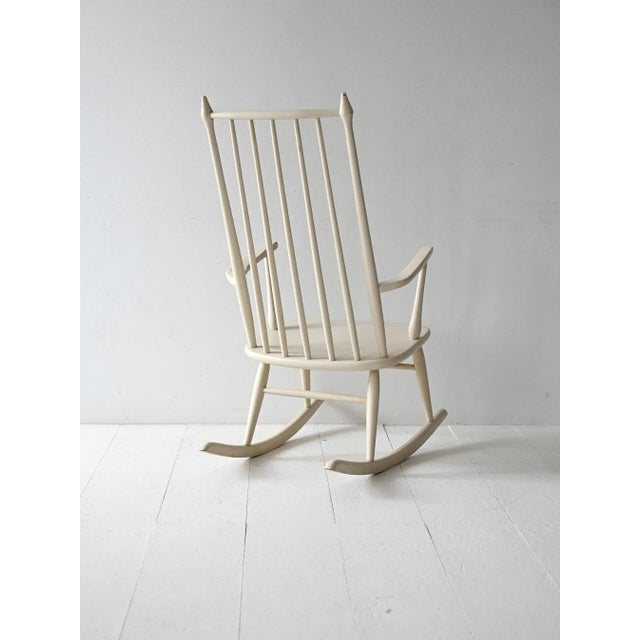 Vintage Scandinavian Rocking Chair in White Lacquered Wood from FDB, 1950s For Sale - Image 3 of 8