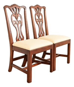 Henredon Georgian Carved Mahogany Side Chairs or Dining Chairs, Pair